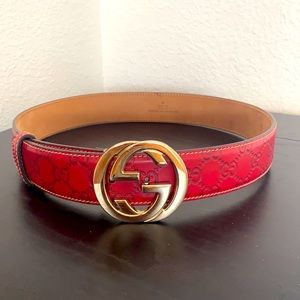 Authentic Gucci GG leather belt red GG logo 32/80